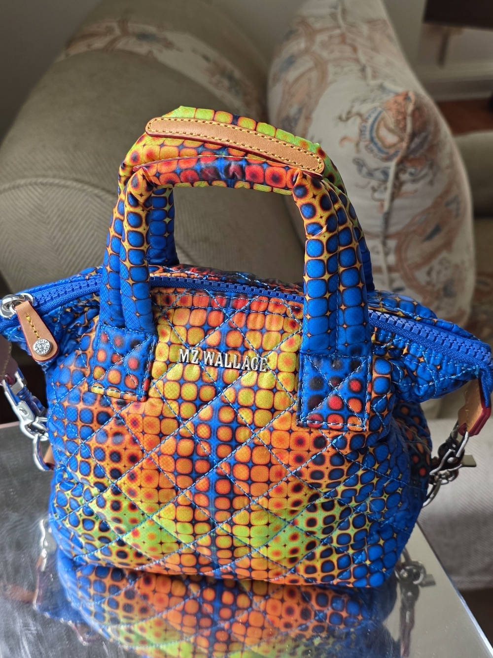 MZ Wallace Quilted Micro Caryall in Multicolor Blue-Orange NWOT RARE